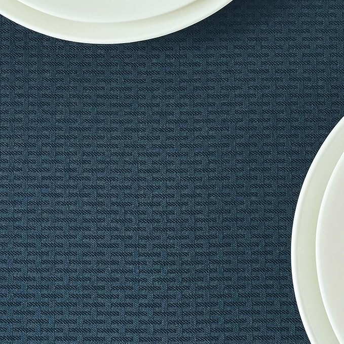maxmill Rectangle Tablecloth Weaved Pattern Waterproof Spillproof Wrinkle Free Table Cloth, Kitchen Dining Tabletop Decoration, Fabric Table Cover for Holiday Parties, 52 x 108 Inch, Navy Blue