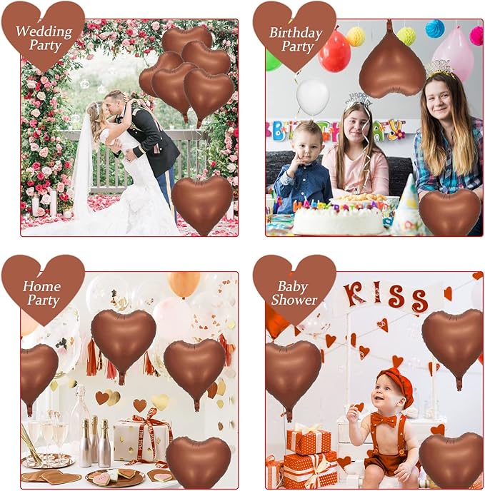 10PCS Brown Khaki Heart Shape Balloons - 18inch Chocolate Coffee Foil Heart Balloons for Helium Neutral Love Jungle Safari Birthday Party, Valentines Day