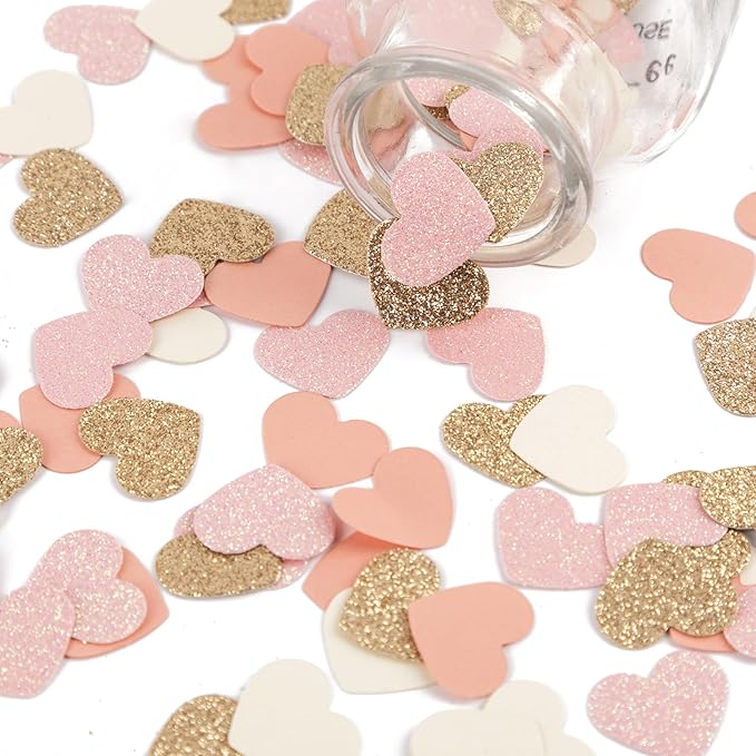 200 Pcs Pink and White Hearts Confetti Mix - Valentine's Day Glitter Paper Confetti for Parties, Romantic Wedding Decor, Table Scatter, Anniversary & Proposal Decorations