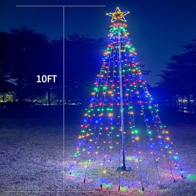 Christmas Decorations Christmas Tree Lights 10Ft Outdoor Star Lights Decor Waterproof Warm White & Multicolor