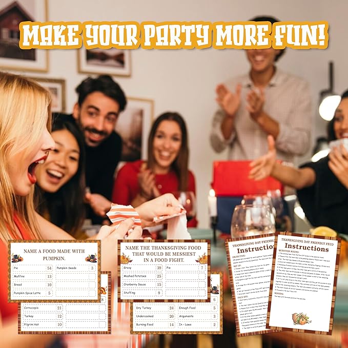 Thanksgiving Party Games for Adults, Thanksgiving Friendly Feud Game, Fall Holiday Party Games, Family Game Night Supplies, Autumn Fun Feud Trivia Quiz for Family Friends, 05
