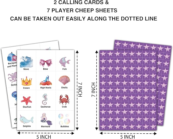 Mermaid Bingo Cards, Mermaid Bingo Games for 24 Players, Under The Sea Party Games for Family Friends Large Group Activities, Birthday Party Favors Supplies Decorations(27)