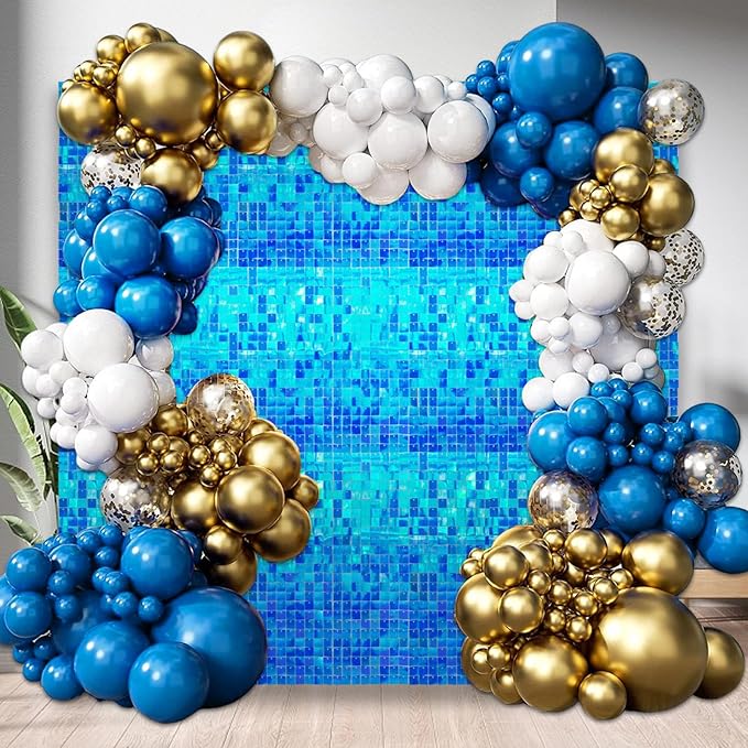 36 PCS Colorful Sky Blue Shimmer Wall Backdrop, Square Sequin Photo Backdrops Panel, Glitter Wall Background for Birthdays, Weddings, Engagements, Disco Bachelorette Party Decoration (6x6FT)