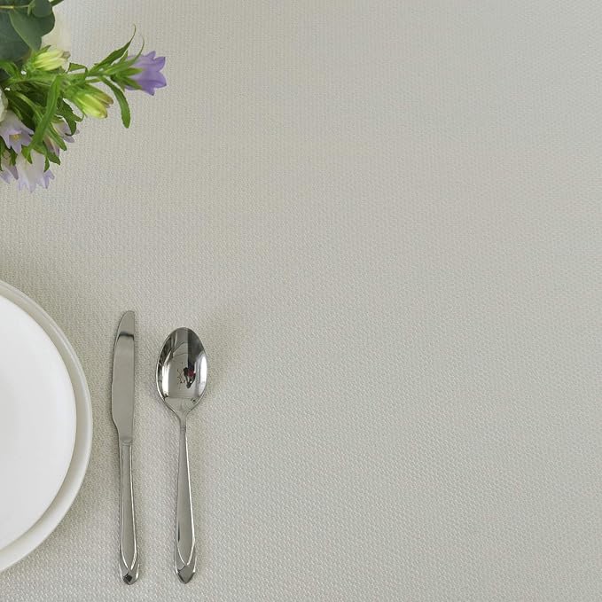 maxmill Round Textured Tablecloth Spill-Proof Wrinkle Free Soft Jacquard Table Cloth for Circular Table Cover, for Dining Room Buffet Banquet Parties Holiday Dinner, 70 Inch Ivory