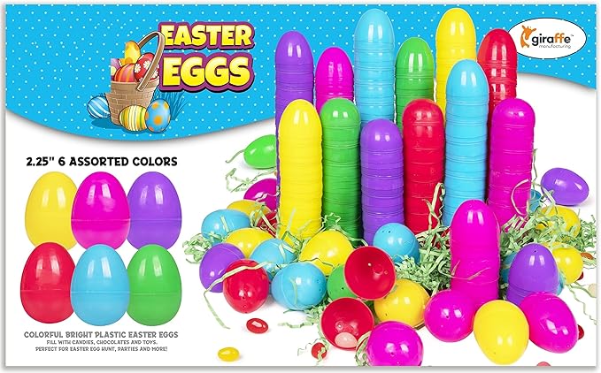 Giraffe 2100Pk Plastic Easter Eggs Empty, Easter Egg Bulk Assortment for Easter Basket Stuffers for Boys & Girls, Plastic Easter Eggs Fillable with Candy Treat, Eggs for Easter Egg Hunt & Easter Decor
