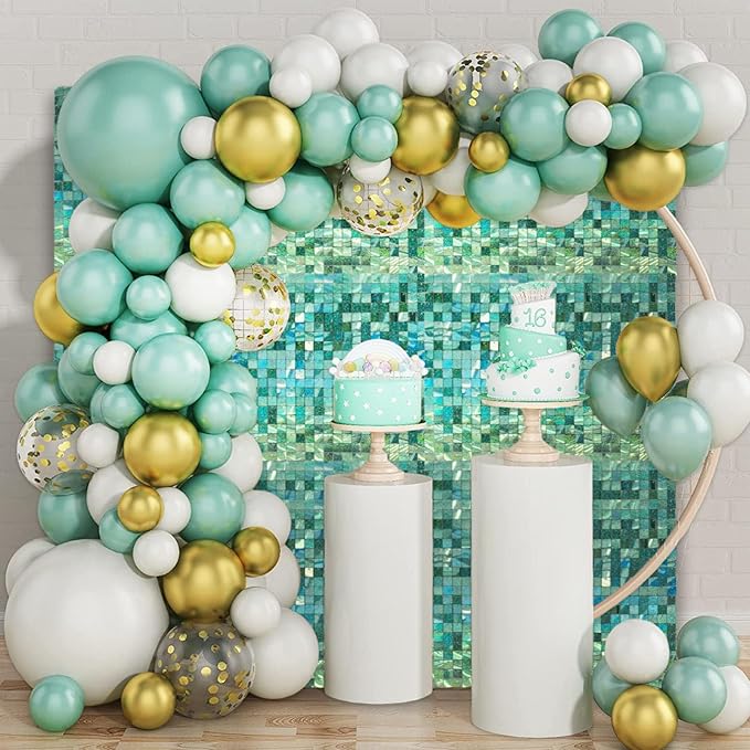 36 PCS Light Green Shimmer Wall Backdrop, Laser Square Sequin Photo Backdrops Panel, Glitter Wall Background for Birthdays, Weddings, Engagements, Jungle Hawaiian Party Decoration (6x6FT)