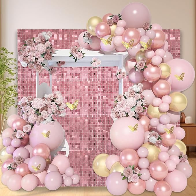 36 PCS Deep Pink Shimmer Wall Backdrop, Square Sequin Photo Backdrops Panel, Glitter Wall Background for Birthdays, Weddings, Halloween, Engagements, Disco Bachelorette Party Decoration (6FTx6FT)