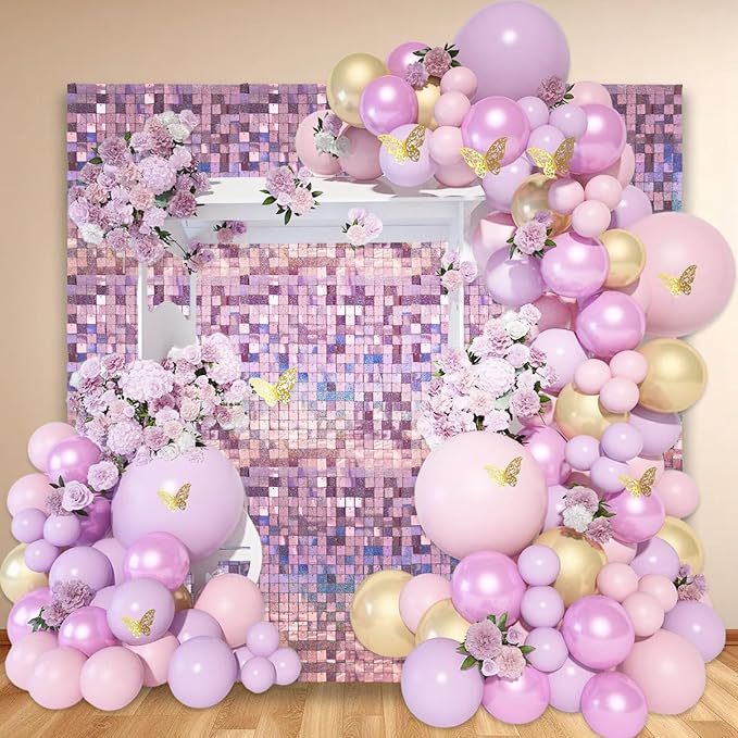 36 PCS Light Pink Shimmer Wall Backdrop, Laser Square Sequin Photo Backdrops Panel, Glitter Wall Background for Birthdays, Weddings, Halloween, Engagements, Disco Bachelorette Party Decoration (6x6FT)