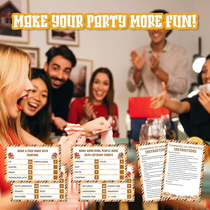 Thanksgiving Party Games for Adults, Thanksgiving Friendly Feud Game, Fall Holiday Party Games, Family Game Night Supplies, Autumn Fun Feud Trivia Quiz for Family Friends, 06