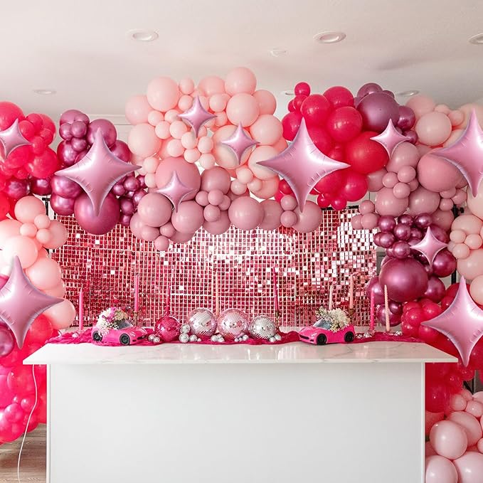 TONIFUL 30Pcs 26In&10In Star Balloons Large Pink Four Pointed Star Shape Foil Balloons Mini Star Mylar Balloons for Birthday Wedding Baby Shower Anniversary Engagement Party Decorations Supplies