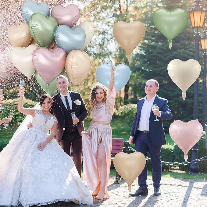 Pastel Colorful Heart Foil Balloons, 10PCS Assorted Rainbow Helium Balloons, 18Inch Heart Shaped Foil Balloon for Kids Birthday Valentines Wedding Bridal Baby Shower Easter Boho Party Decorations