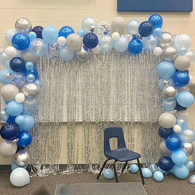 Blue Silver Balloons 12 Inch Navy Blue Silver White Balloons 35 Pcs Night Blue Metallic Silver Helium Latex Balloon Set for Graduation Retirement Wedding Bridal Baby Shower Birthday Party Decorations