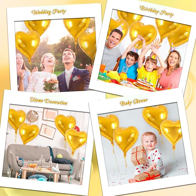 12 Pcs Heart Balloons,18 Inch Gold Heart Shape Foil Balloons Love Balloon Valentine Balloon for Birthday Party Wedding Engagement Party Baby Shower Valentine Day Decorations (gold)