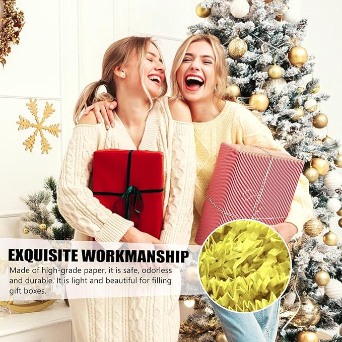 1 LB Light Yellow Crinkle Cut Paper Shred Filler Great for Gift Wrapping, Basket Filling, Birthday, Wedding, Halloween, Thanksgiving, Christmas Day, New Year Party Decorations Filling Supplies