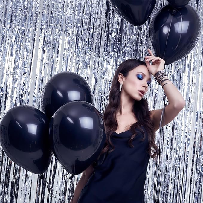 Black Balloons Party Decorations 100 Pack 12 inch Round Halloween Latex Balloons for Black Themed Wedding Graduation Anniversary Birthday Party Backdrop Decorations