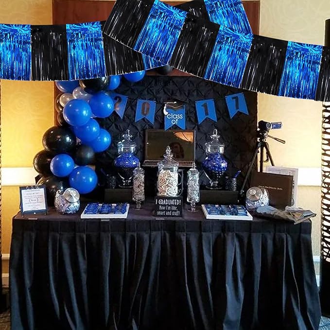 BEISHIDA 3 Packs Metallic Foil Fringe Garland Black Blue Wall Hanging Tinsel Fringe Banners for Car Floats Bridal Shower Wedding Birthday Easter Graduation Holiday Party Decoration(30 Feet)