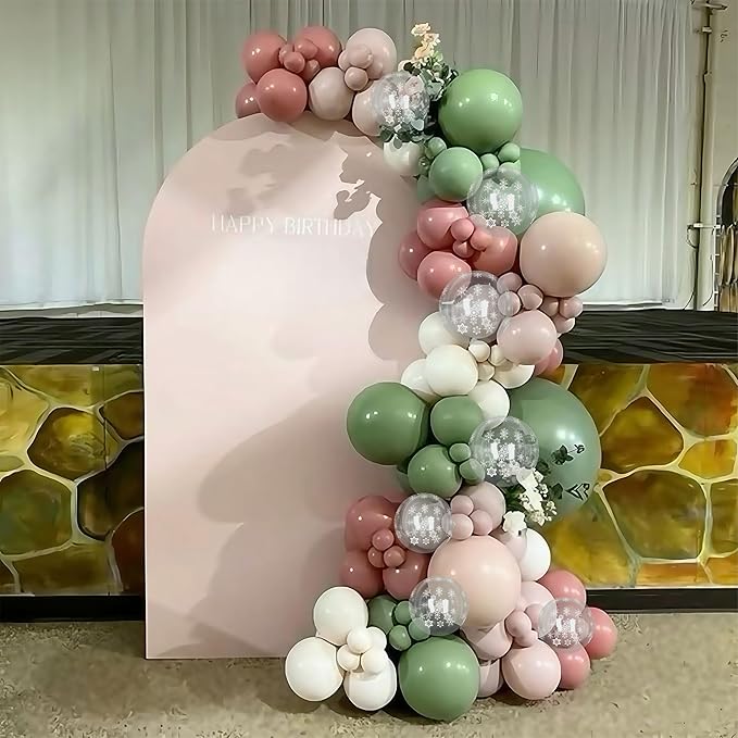 Pink and Green Balloons 60pcs, Sage Olive Green Dusty Blush Light Pink Sand White Balloon with Snowflake Balloons for Baby In Bloom Baby Shower Christmas Winter Wonderland Birthday Party Decorations