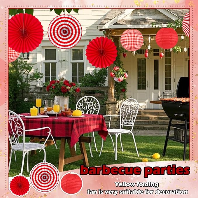 15Pcs Red Party Decorations Kit, Hanging Red Paper Lanterns Paper Fans for Home Decor Birthday Wedding Graduation Picnic BBQ Baby Shower Pizza Party Chinese New Year Decorations 2026