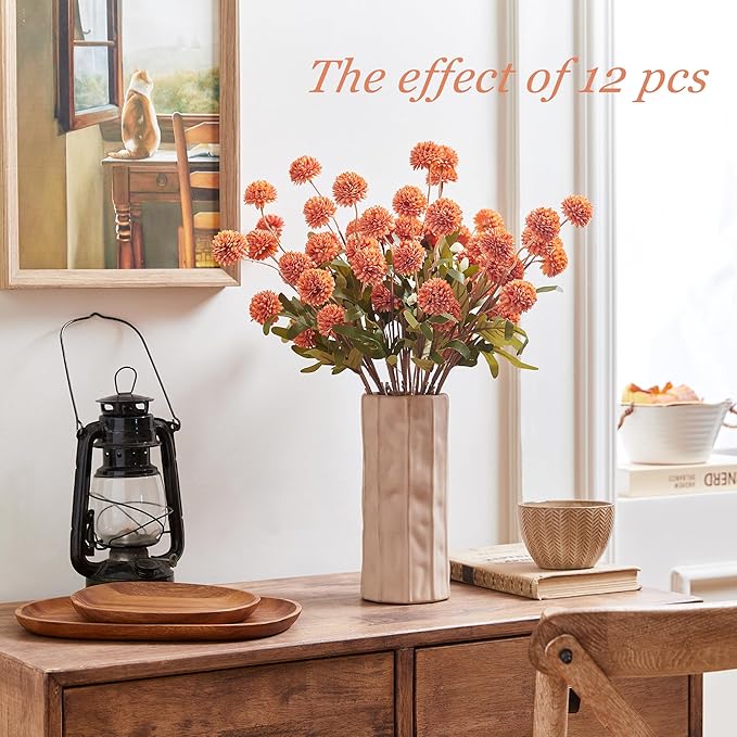 SITUMEIZI Orange Pompon Mum Artificial Flowers Faux Silk Mums Mini Chrysanthemum with Stems 6Pcs for DIY Orange Wedding Centerpieces Floral Arrangements