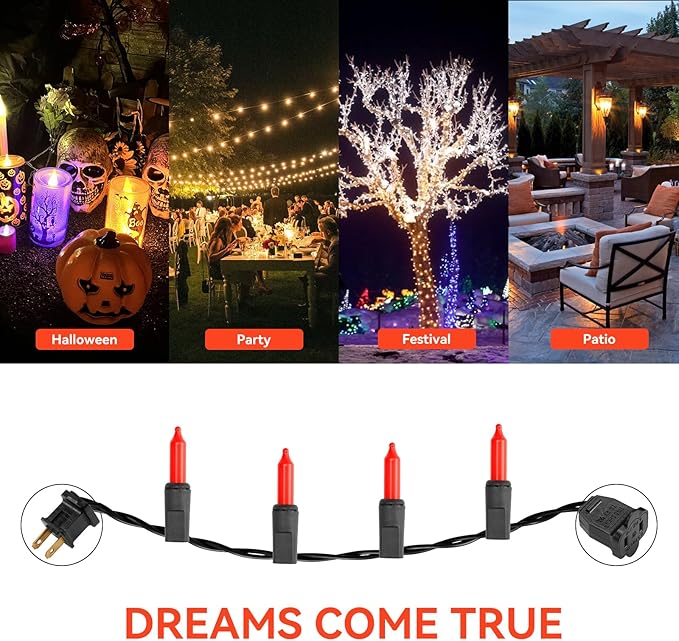 Halloween Lights 100 Counts, Orange Christmas Lights Indoor Outdoor,Black Wire Connectable of Lighting String,Decorations for Holiday, Party,Festival