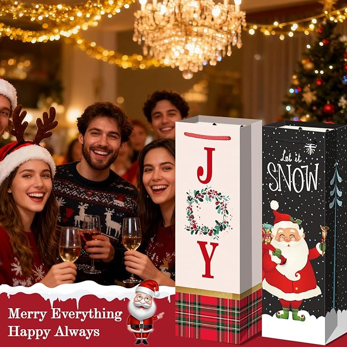 Xylitic 10Pack Christmas Wine Bags with Handles, 14” x 4.7” x 3.5” Christmas Wine Gift Bags for Xmas Holiday Winter and Drinkers Gift Party Favors Supplies.