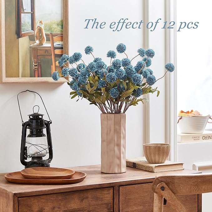 SITUMEIZI Dusty Blue Flowers, Faux Silk Mini Chrysanthemum Stems, 6Pcs Fake Mums Artificial Flowers for DIY Wedding Centerpieces, Home Decor, Vase Arrangements and Floral Crafts