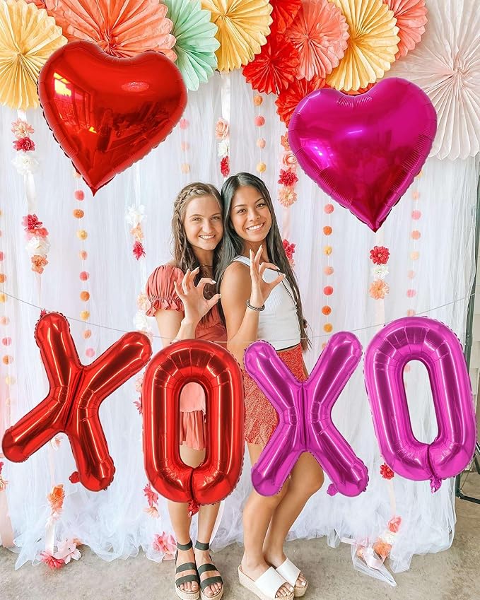 XOXO Balloons Red Pink XOXO Heart Balloons Valentines Day Decorations for for Valentines Day Bridal Shower Wedding Romantic Special Night Party Supplies Decorations