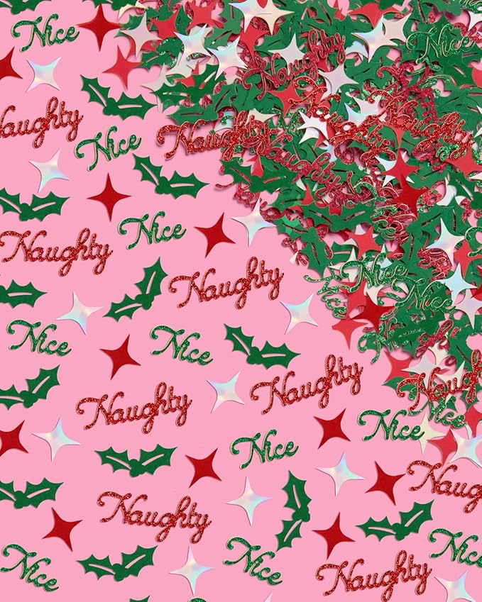 xo, Fetti Naughty + Nice Confetti | Red + Green Glitter - 200 pcs | Winter Decorations, Christmas Table Decor, Holiday Party Supplies, Xmas Tablescape