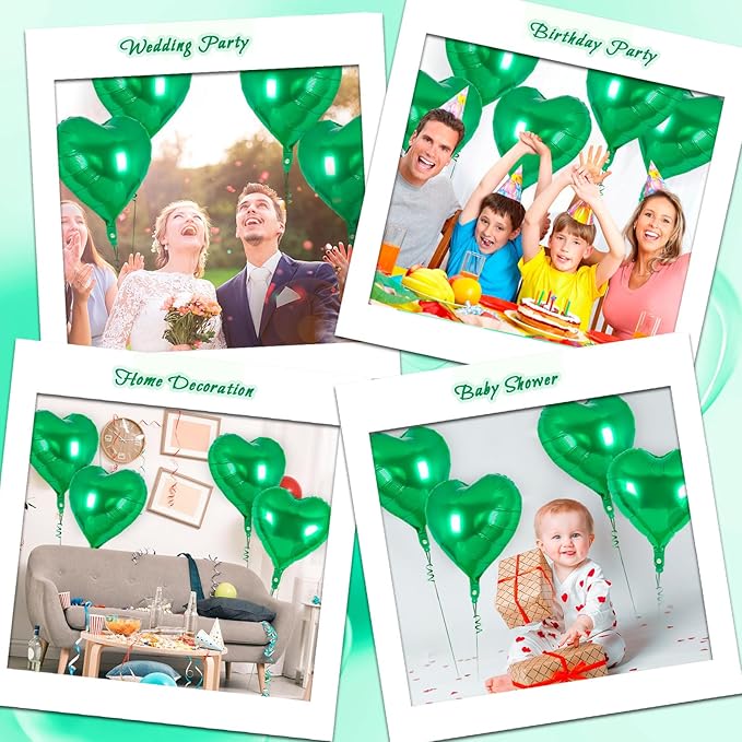 12 Pcs Heart Balloons,18 Inch Green Heart Foil Balloons Love Balloon Valentine Balloon for Birthday Party Wedding Engagement Party Baby Shower Valentine Day Decorations (green)
