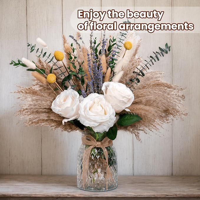 Faux Flower Arrangement with Vase, Center Pieces Decoration for Table, Pampas Grass Floral Décor, Thanksgiving & Christmas Coffee Table Decorations, Artificial Flowers in Vase, Centro de Mesa