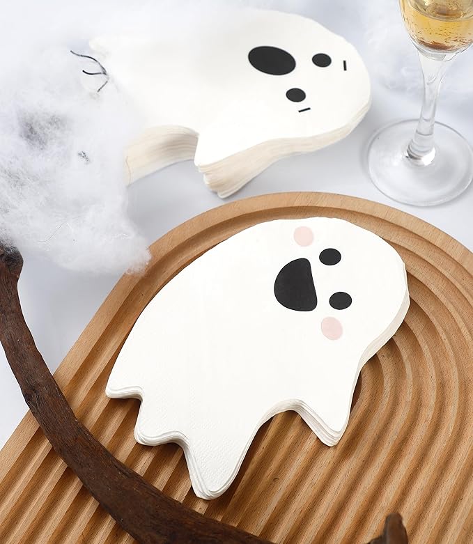 Halloween Napkins Dispoable - 50 PK - Halloween Paper Napkins 3-Ply Ghost Cocktail Napkins Beverage Napkins for Kids Birthday Party Supplies