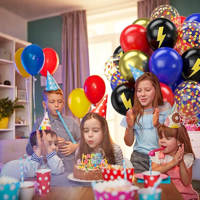 Red Blue Gold Balloons, 12 Inch Red Blue Black Helium Balloons with Confetti Balloon Carnival Circus Birthday Party for Boys Baby Shower Wedding Party Decoration Supplies