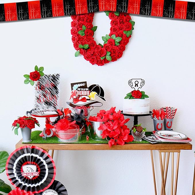 10 Pack 10 Feet Foil Fringe Garland Metallic Tinsel Streamers Banner Wall Hanging Backdrop for Parade Floats, Bachelorette, Casino Viva Las Vegas Game Night Birthday Party Decorations(Black Red)