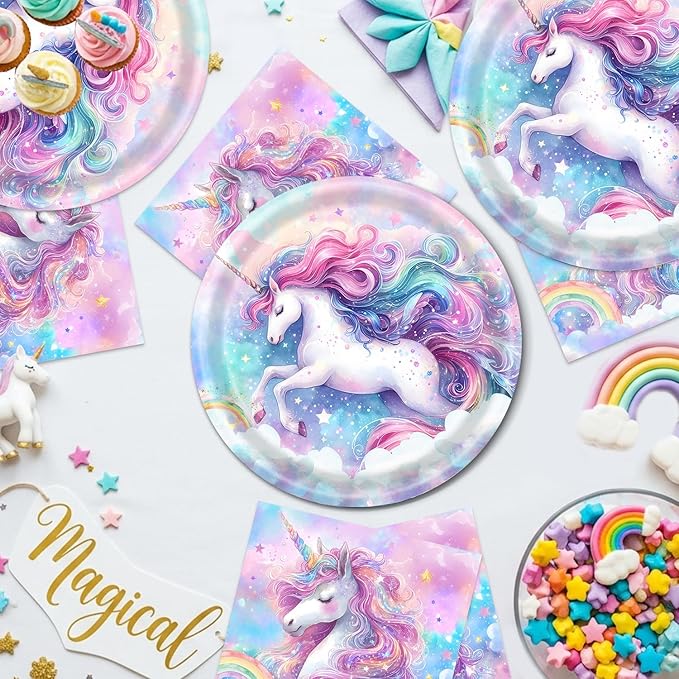 40Pcs Unicorn Birthday Party Decorations Unicorn Plates and Napkins Baby Shower Party Supplies Set for 20 Guests