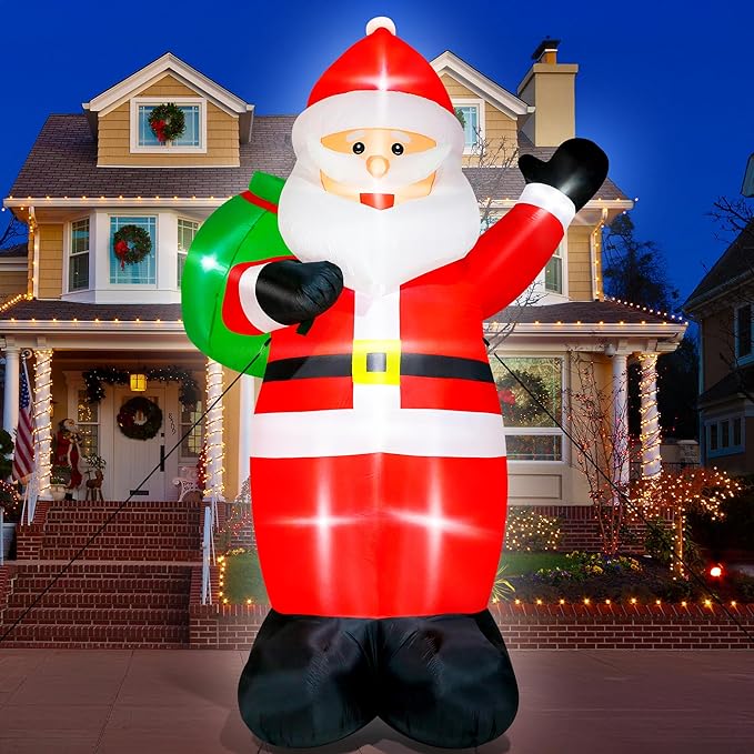 15FT Christmas Inflatables, Giant Inflatable Santa Claus Holding Gift Bags, Blow Up Christmas Santa Claus with 8pcs LED, Inflatable Santa Claus Outdoor Decorations for Party Holiday Lawn Yard