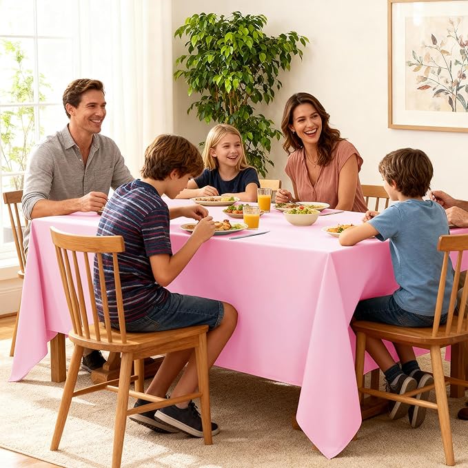 10-Pack Pink Tablecloths for Rectangle Tables, 60 x 120 Inches, Stain-Resistant Polyester Fabric for 6 Foot Tables - Washable Table Covers for Weddings, Banquets, Birthday Parties, Events