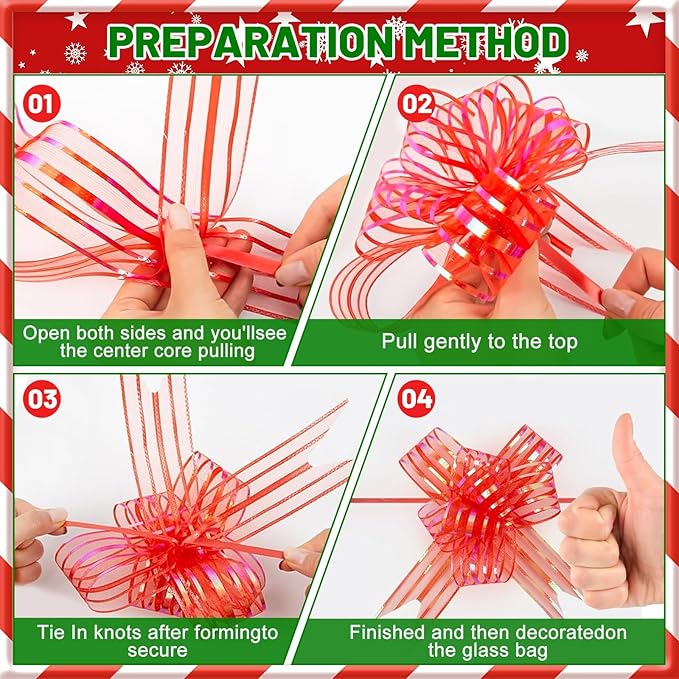 JJJMMM 10 Pcs Christmas Cellophane Baskets Gift Bags Large 16x24 inch with 10 pcs Pull Bows for Gift Wrapping Holiday Party Supplies (Christmas)