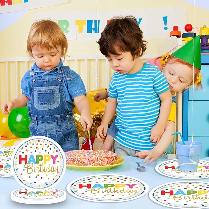 40Pcs Birthday Party Supplies Paper Plates and Napkins, Colorful Polka Dot Themed Dinner Plates Napkins Disposable Tableware Set for Birthday Party Decorations Serve 20