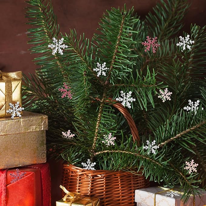 Christmas Snowflake Confetti Decorations,1200Pcs Pink White Silver Confetti Snow Party Pack for Christmas Winter Wonderland Table Centerpieces Wedding Birthday Baby Shower DIY Projects Decorations