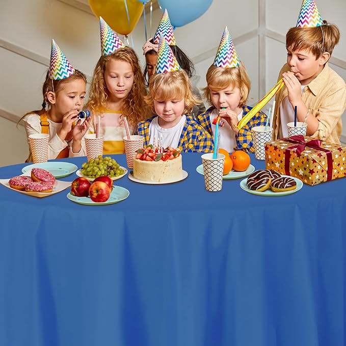 Party Dimensions Blue Disposable Plastic Tablecloth for Round Tables (12 Pack) 84 inches Table Cloths for Parties, Events & Weddings, Indoors & Outdoors, Plastic Table Cover