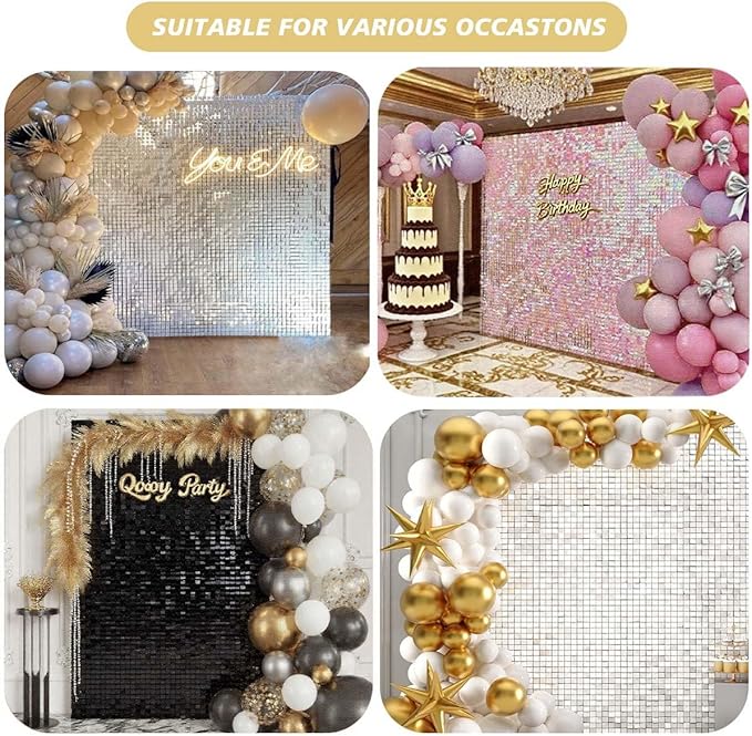 Shimmer Wall Backdrop, Sequins Backdrop Decoration, Photo Backdrops for Birthday, Anniversary, Wedding, Party Decoration (24PCS Champagne Gold)