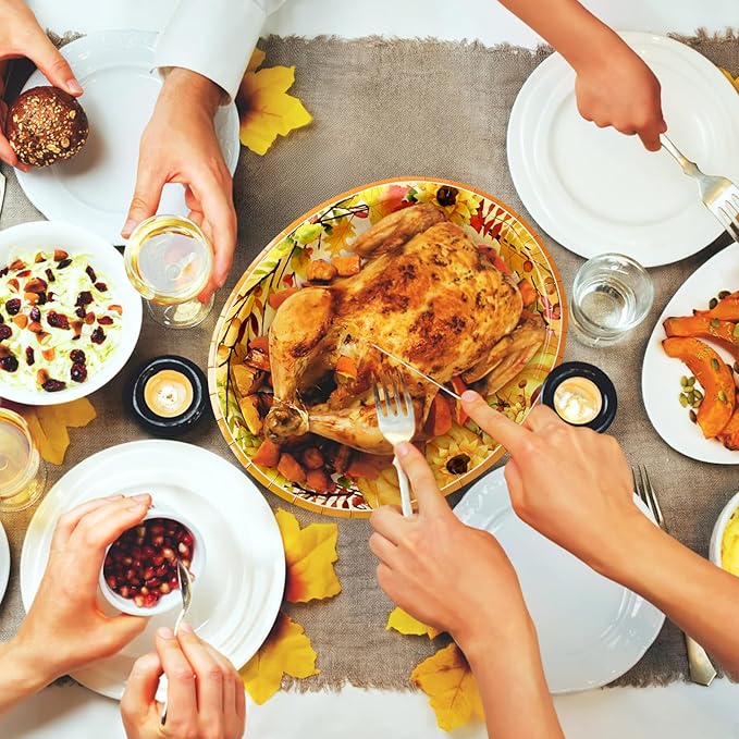 Homlouue 12x10 Oval Fall Paper Plates, 50PCS Fall Leaves Pumpkins Plate, Heavy Duty Thanksgiving Plates, Large Thanksgiving Paper Plate Disposable for Autumn Theme Party Decoration Serve 50 Guests