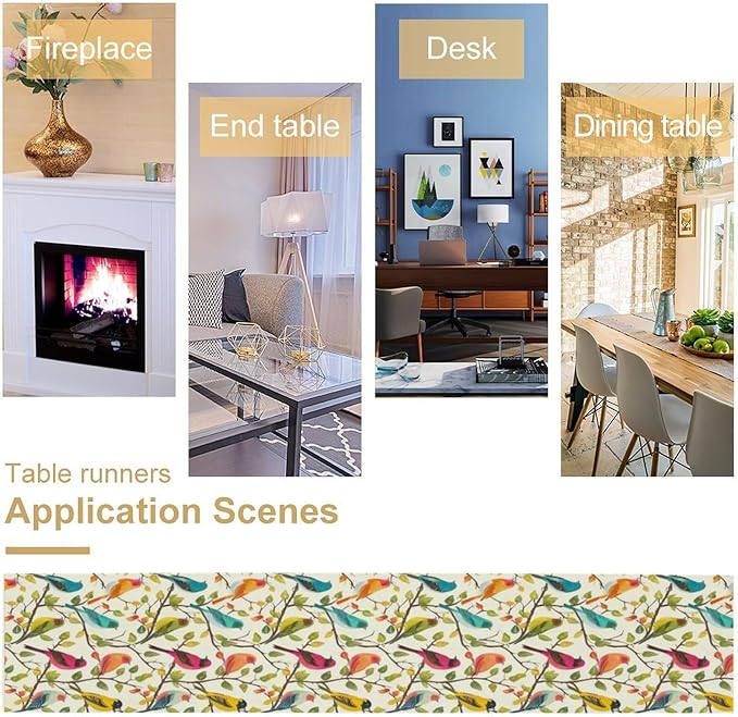 Spring Bird Floral Table Runner,Birds Table Runner Burlap Table Decoration for Seasonal Home Kitchen Dining Dinner Indoor Holiday Farmhouse Decor 13x90 Inch