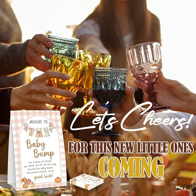 Pumpkin Measure The Baby Bump - Thanksgiving Baby Shower Card Set (1 Sign With 50 Guess Cards), Fall Gender Reveal Party Favor Supplies -A21