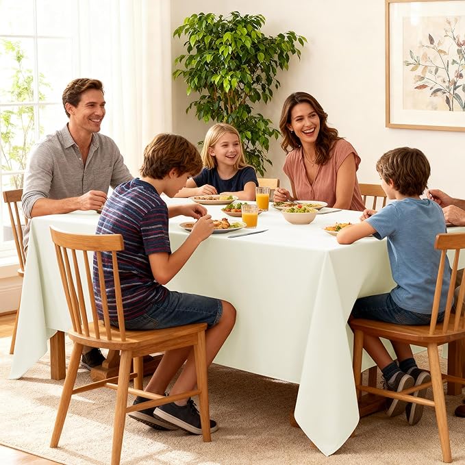 10-Pack Ivory Tablecloths for Rectangle Tables, 60 x 120 Inches, Stain-Resistant Polyester Fabric for 6 Foot Tables - Washable Table Covers for Weddings, Banquets, Birthday Parties, Events