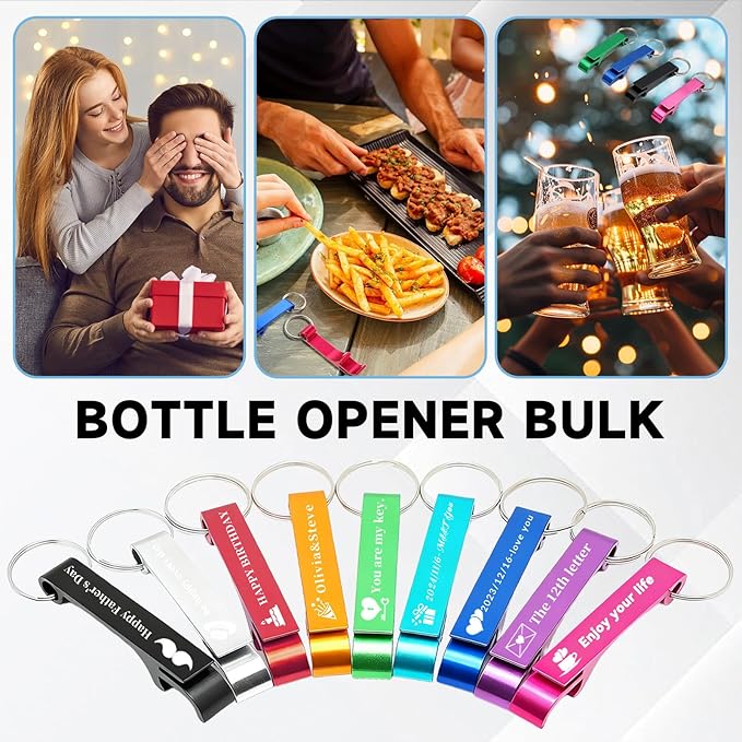 10-500pcs Personalized Bottle Opener Keychain Bulk,Custom Engraved Text/Logo, Perfect Wedding Favors, Party Gifts for Guests, Bar, Graduation, Christmas
