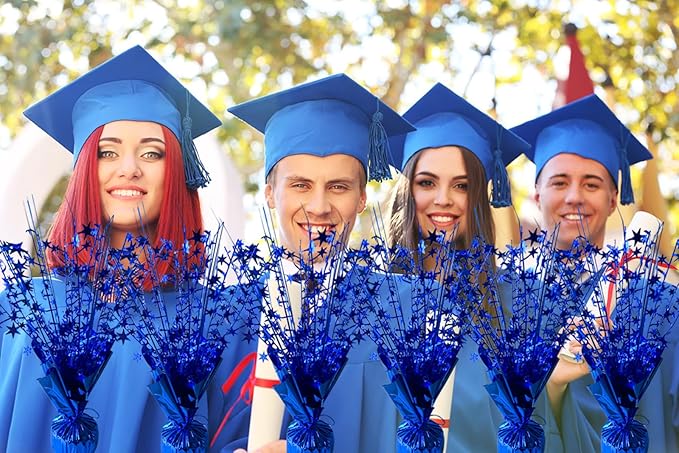 6 Pack Metallic Foil Spray Centerpiece Star Table Decoration Burst Glitter Tabletop Centerpieces for Birthday Christmas New Years Nye Wedding Graduation Holiday Party Supplies Decor, Blue