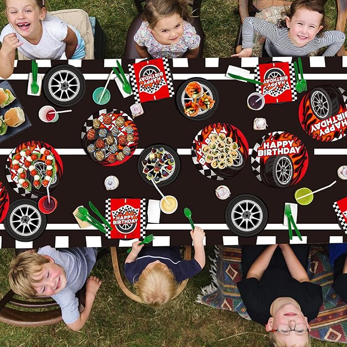 Car Birthday Decorations Kit: Car Theme Party Supplies for 25 - Includes Dinner & Dessert Plates, Napkins, Cups, Banner and Tablecloth for Boys' Racing Car Birthday Party Decorations