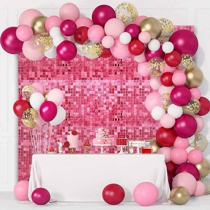 36 PCS Deep Pink Shimmer Wall Backdrop, Laser Square Sequin Photo Backdrops Panel, Glitter Wall Background for Birthdays, Weddings, Halloween, Engagements, Disco Bachelorette Party Decoration (6x6FT)