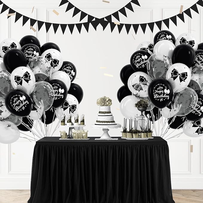 60pcs Black Bow Balloons 12inch with White Black Clear Bow Balloons for Coquette Black and White Birthday Party Decorations